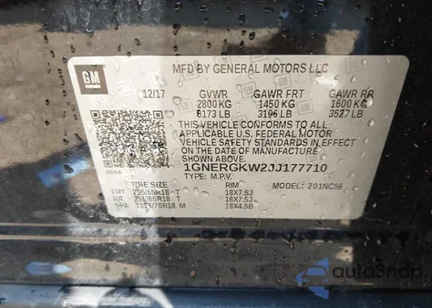 2018 Chevrolet Traverse Lt from USA, damaged, VIN 1GNERGKW2JJ177710